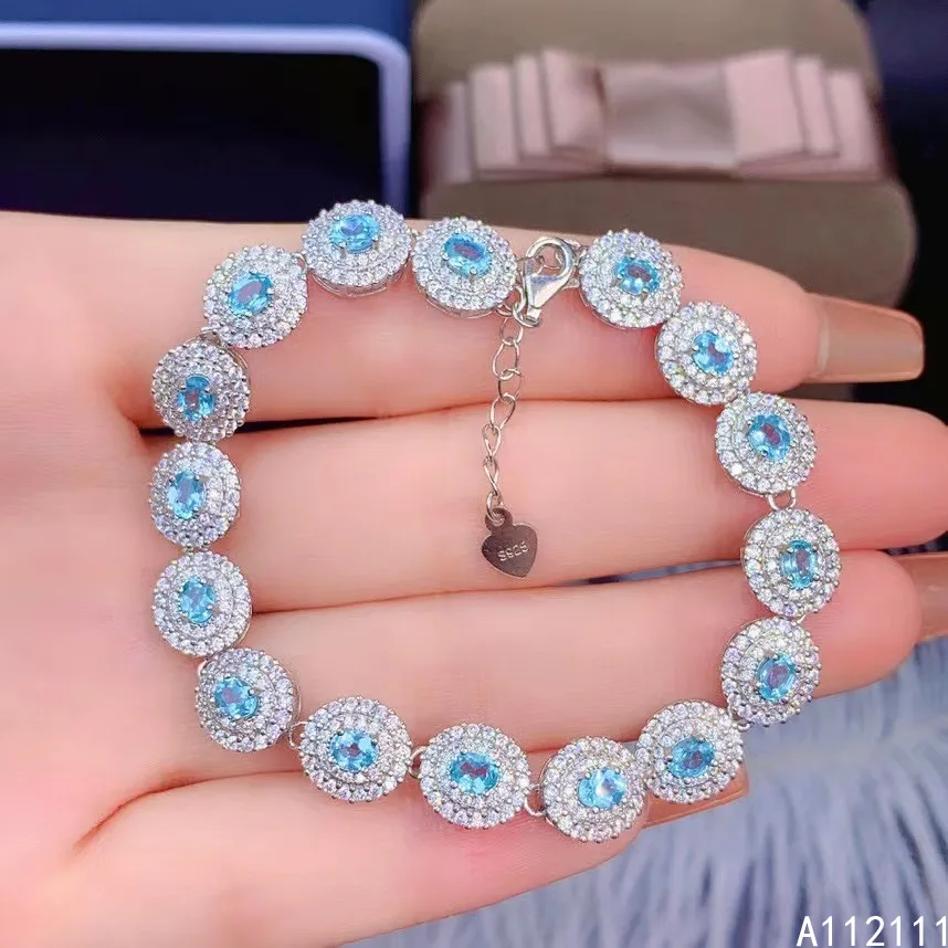 Fine Jewelry 925 Sterling Silver Inset With Natural Gemstone Women's Luxury Fashion Oval Apatite Hand Bracelet Support Detection