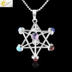 CSJA Merkaba Chakras Pendants Natural Stone Reiki 7 Chakra Necklaces Healing Hollow Star Point Women Men Necklace Pendulo F766