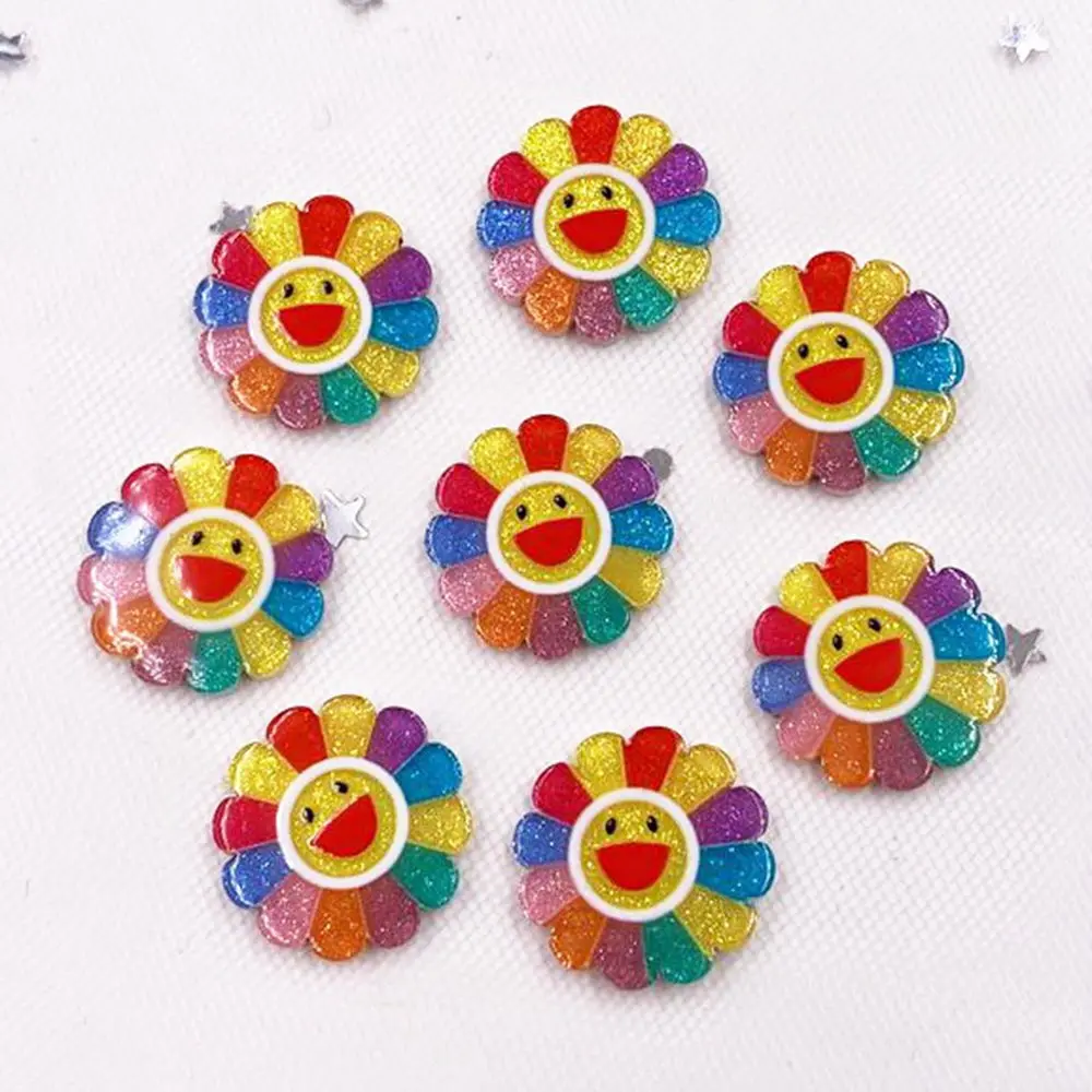 Glitter 20mm Colorful mini sunflower Flat back Acrylic sheet Miniature pattern applique DIY Wedding scrapbook Home Decor crafts