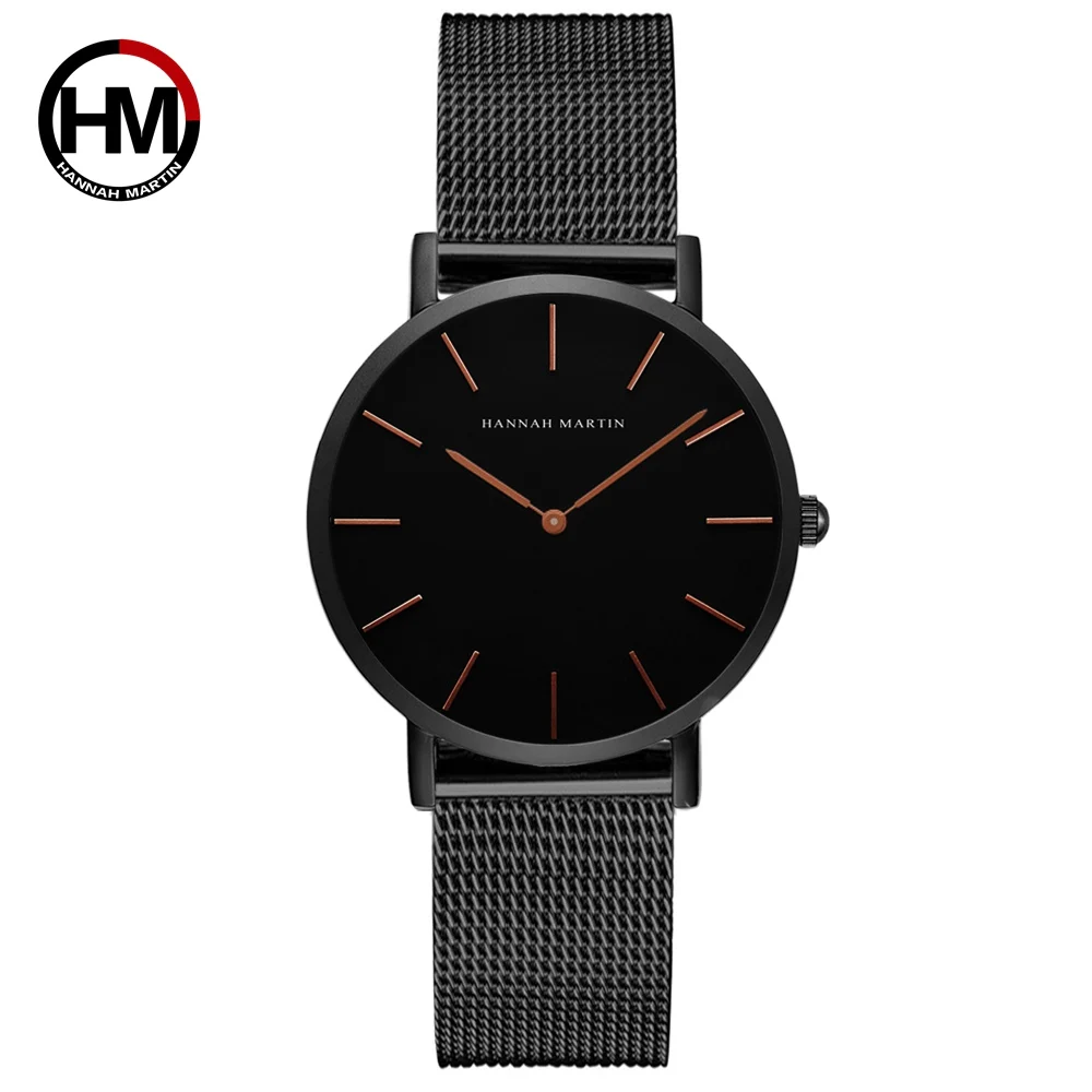 Hannah Martin Fashion Ladies Watch cinturino in acciaio marca all Black Women orologi bracciale orologio da polso sportivo impermeabile da donna