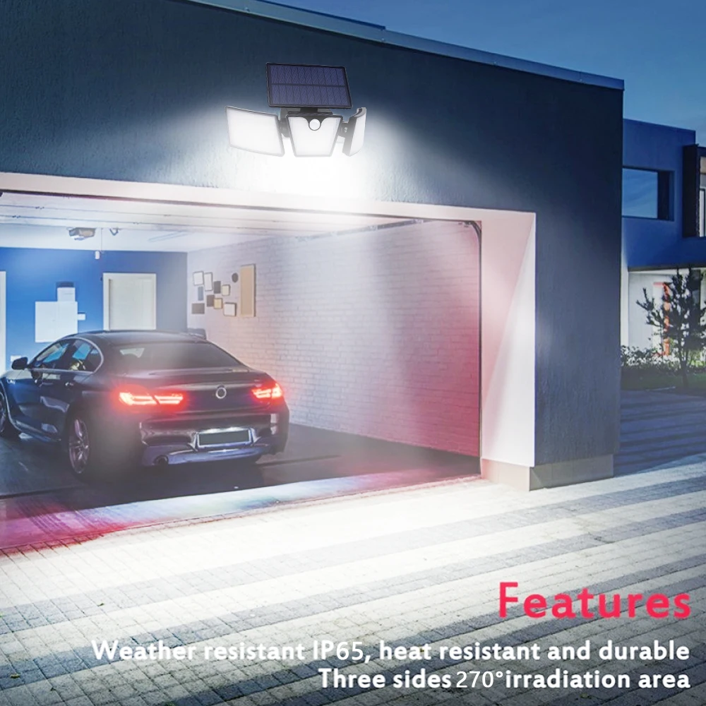 265 solarne lampy uliczne LED Outdoor 3 Motion Sensor lampa ścienna na energię słoneczną 270 szerokokątne oświetlenie 2400mAh do oświetlenia pejzaż z ogrodem