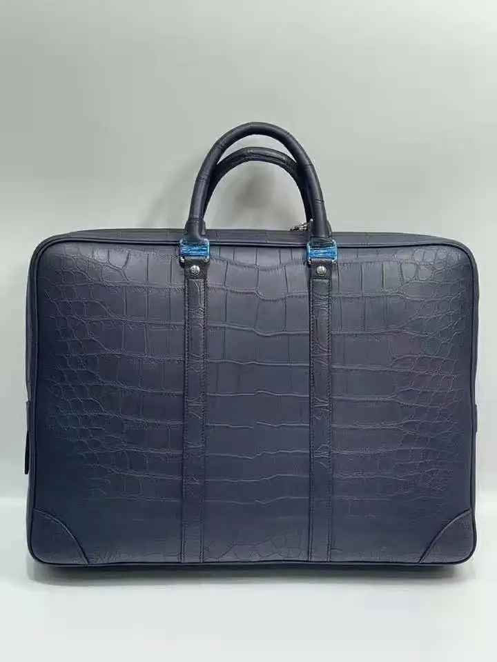 

Luxury quality genuine real crocodile skin belly leather 2021 new men business briefcase bag laptop matt dark blue color color