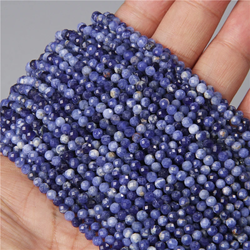 3mm 4mm Natural Faceted Blue Sodalite Jaspers Stone Beads For Jewelry Making Bracelet Necklace Accessories Wholesale Finding Diy