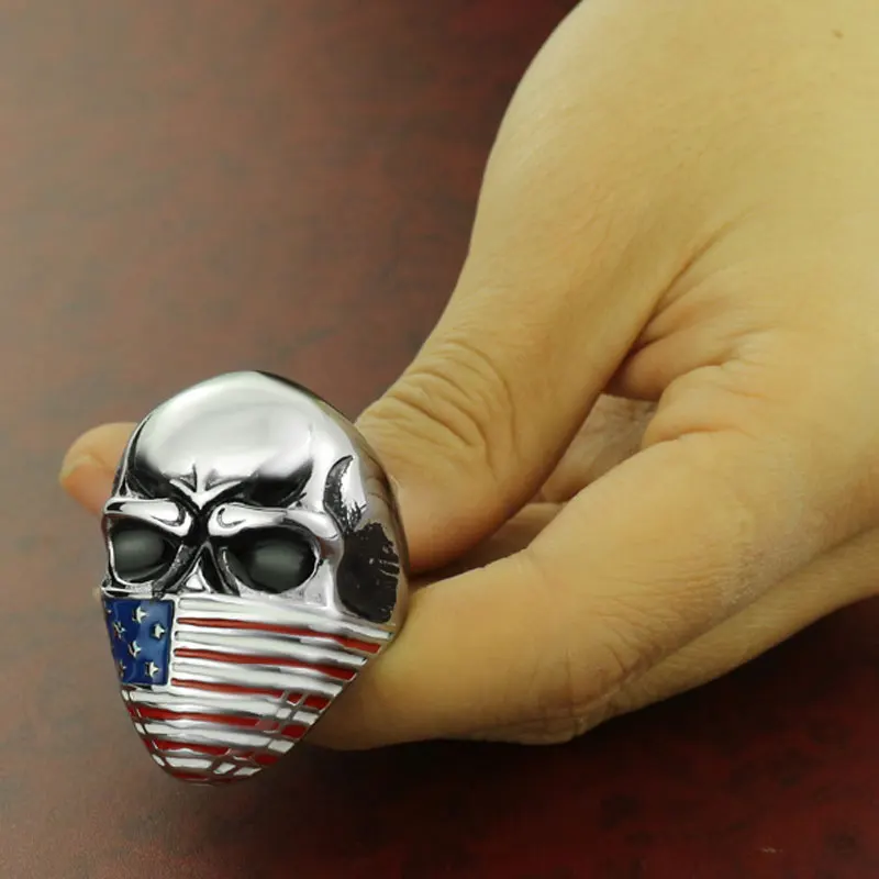 EDC Skull American Flag Self-defense Single Finger Buckle Ring Ladies Anti-wolf Men\'s Outdoor Finger Fist Ring Safety Tools