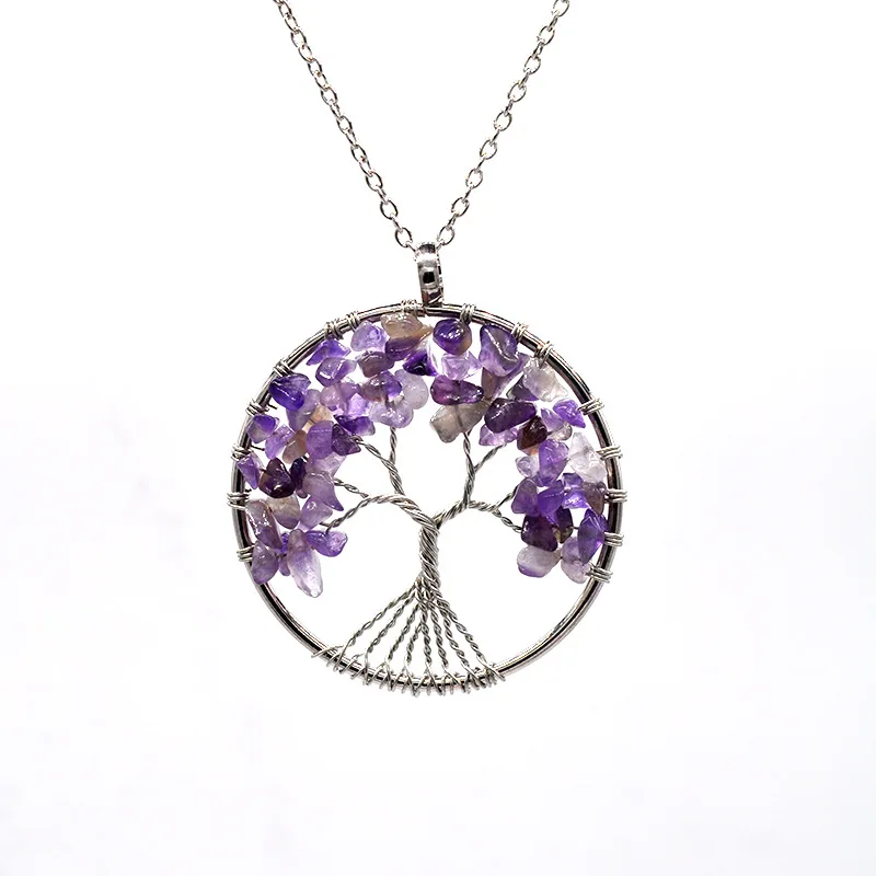 7 Chakra Quartz Natural Stone Tree of Life pendulum Pendant Necklace for Women Healing Crystal Necklace Pendants Reiki Jewelry