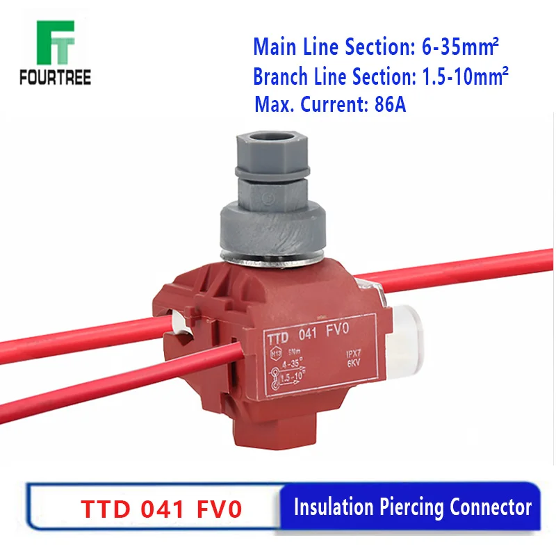 1Pcs Insulation Piercing Clamp No-Peeling Cable Quick Splitter Connector Sicam Fire Prevention Flame Retardant TTD041FVO Red