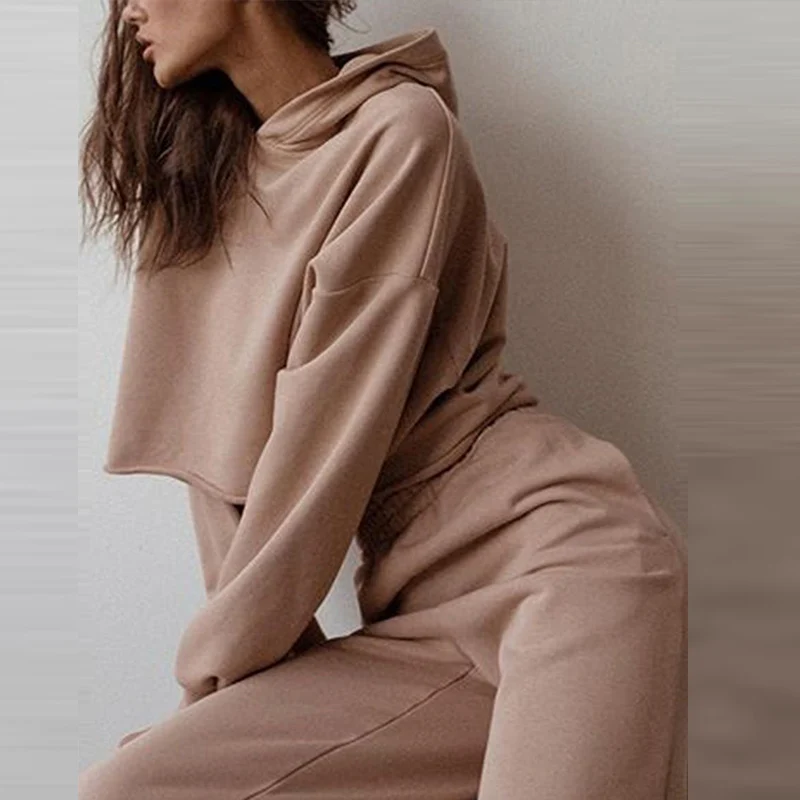 

Women Tracksuit Cropped Hoodies Two Piece Set Long Sleeve Sweatshirt Wide Leg Pant Suit Nice Autumn Lady Casual Streetwear Sets