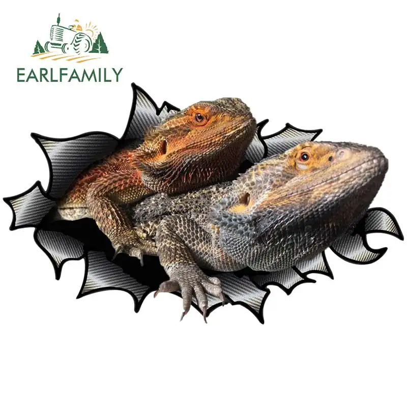 EARLFAMILY 13cm x 7.9cm Creative Bearded Dragon Car Sticker Torn Metal Reflective 3D Car Decal Waterproof Sunscreen Stickers