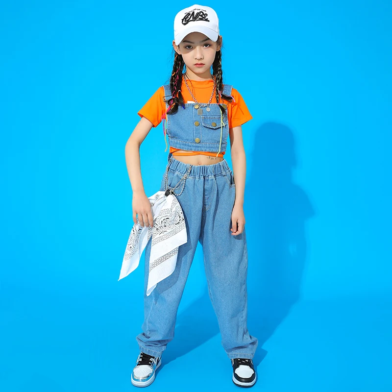 Costumi di danza Jazz per bambini abbigliamento Hip-Hop per ragazze pantaloni di gilet di jeans pantaloni a maniche corte Crop top Performance moderne abiti da palcoscenico BL6275