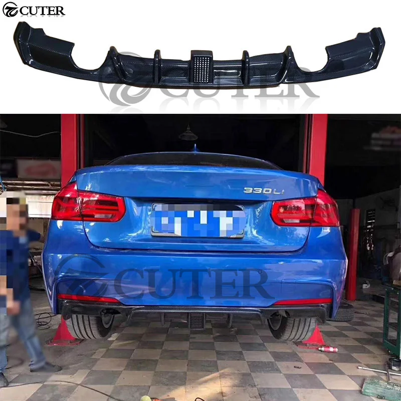 F30 3 Series 320i 330i Mp Style Carbon Fiber Rear Bumper Lip Diffuser with Led Light for Bmw F30 325i M-tech Car Body Kit