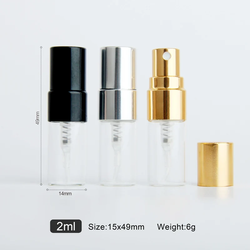 100 Teile/los 2 ml Mini Nachfüllbare Parfüm Flasche Für Probe Spray Flasche Metall Zerstäuber Tragbare Reise Geschenk Kosmetische Behälter – Detail 2