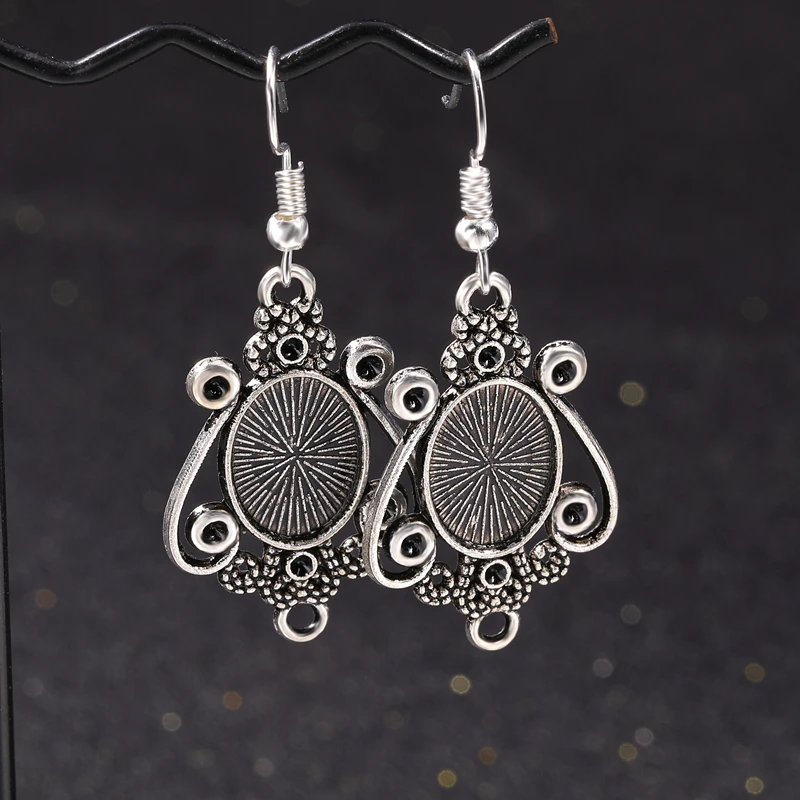 JUYA 10 par/20 sztuk 10x14mm kaboszony owalny kwiat ustawienia kolczyków Bezel pusta podstawa kaboszona dla DIY kolczyk tworzenia biżuterii — zdjęcie 5