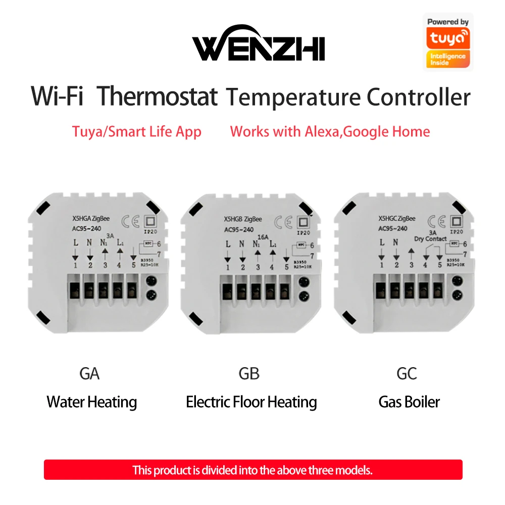 Água do controlador de temperatura do termostato de zigbee/caldeira a gás de aquecimento piso elétrico ga/gb 25a/gc vida inteligente tuya alexa google casa