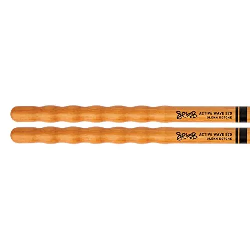 Promark by D\'addario American Hickory Glenn Kotche Active WaveHandle 570 Drumsticks, Wood Tip, ActiveGrip Coating