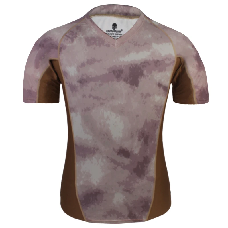 Emersongear Tactical Skin Tight Base Layer Shirt Running Hiking Summer Shirt V-Neck Camo Stretched Shirt Quick Drying