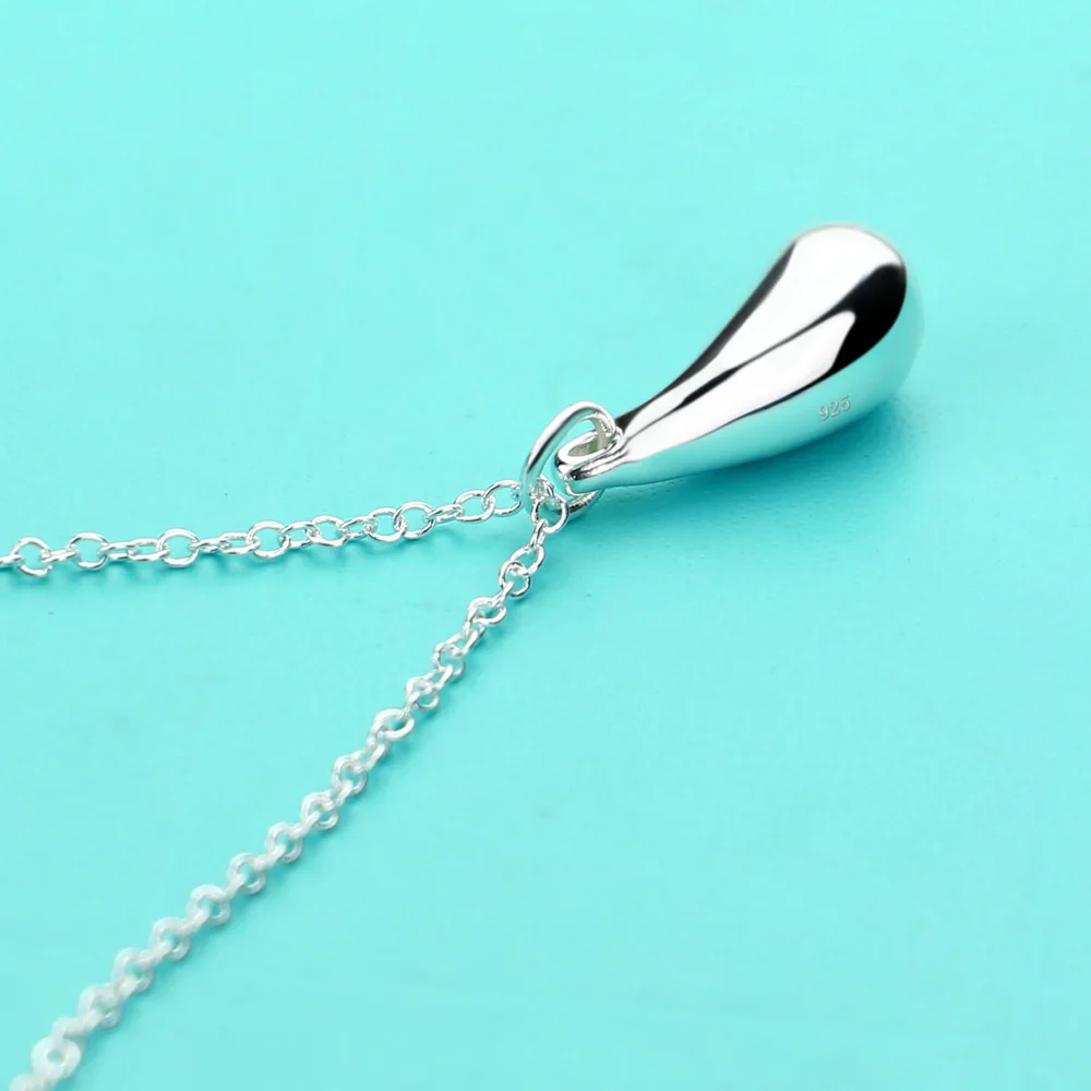 Hot 925 Sterling Silver Necklace For Women Simple Water Drop Pendant Feminine O Chain Clavicle Fashion Jewelry Gift