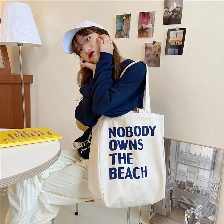 

Simple letter single shoulder canvas bag female student large-capacity portable shopping bag eco cotton bag women tote canvas