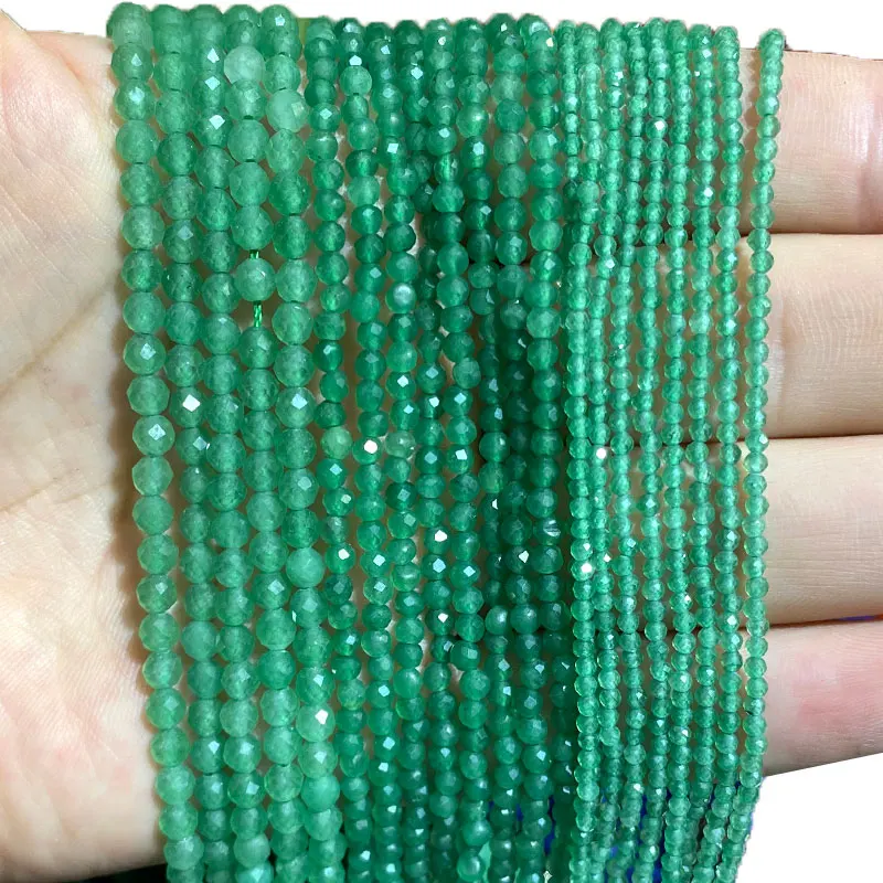 Wholesale Natural Stone Green Aventurine Faceted Round Beads For Jewelry Making DIY Bracelet Necklace 2MM 3MM 4MM 15\'\'