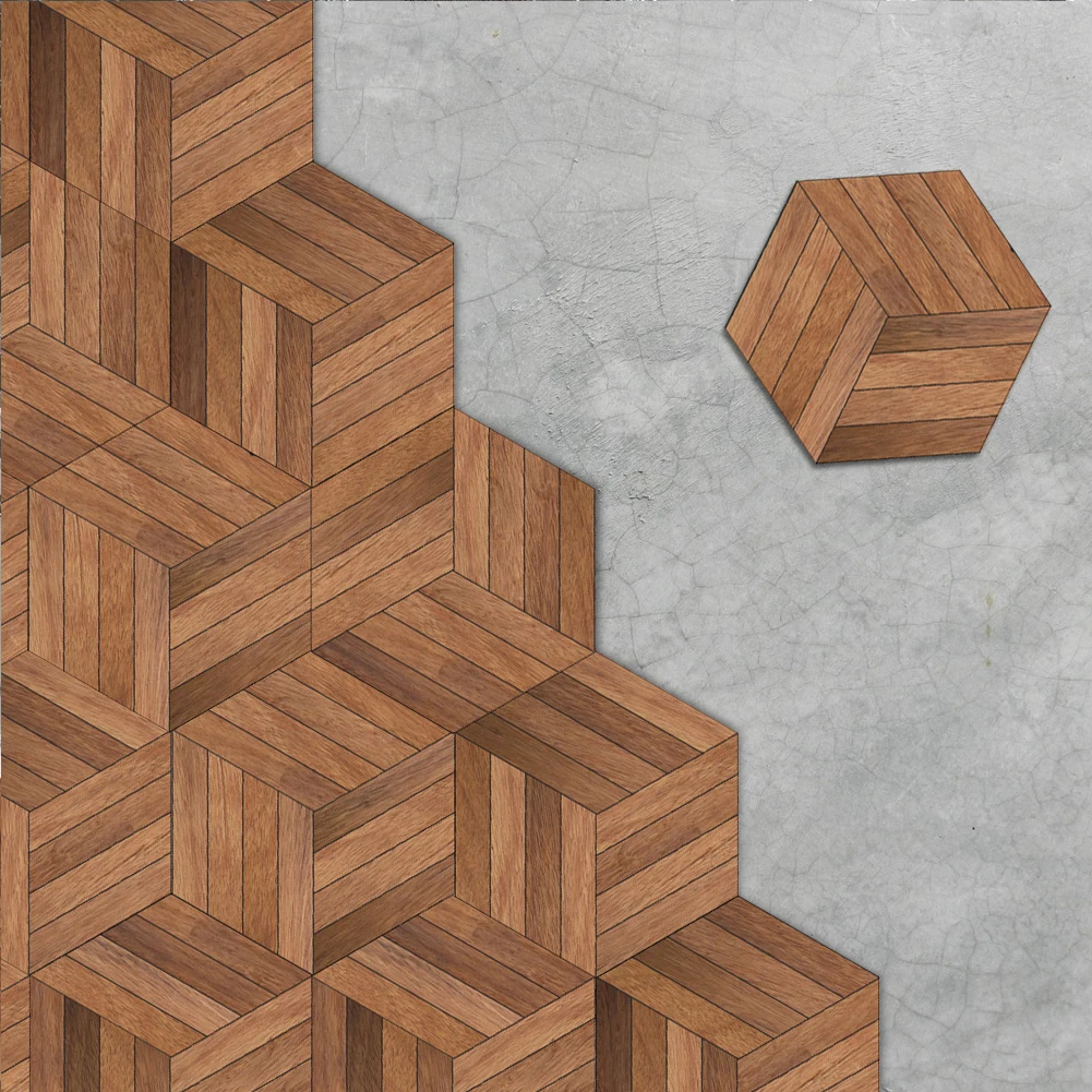 10pcs/set Wood Grain Floor Stickers Hexagon Pvc Twill Skid-proof Film Wooden Ground Sticker for Kitchen Living Room Waterproof