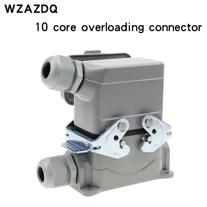 

Rectangular plug heavy-duty connector he-010-5 10 core base with cover side protruding from high base with cover 16A