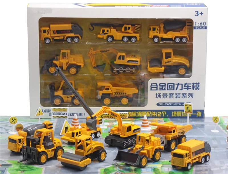 8PCS/Set 1/60 Diecast Alloy Metal Engineering Vehicle Truck Fire Figher Army Vehicle Ornament