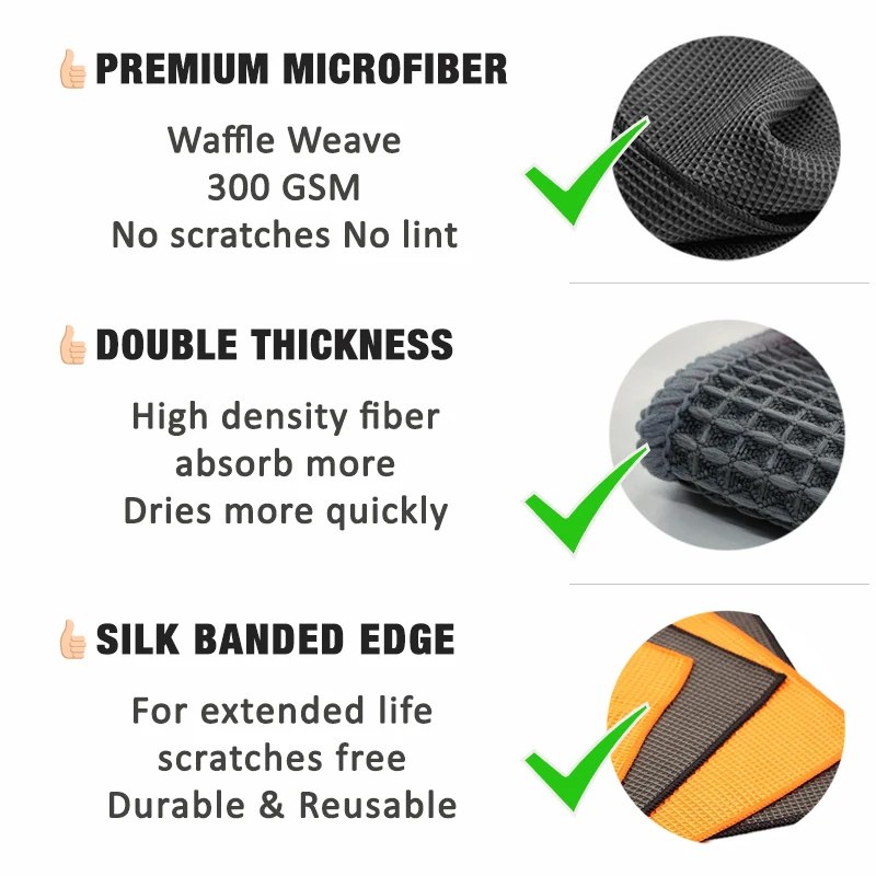 Car Wash Towel Waffle Weave Car Cleaning Drying Cloth Microfiber Towel Car Care Cloth Cleaning Rag for Car Kitchen Window Bath