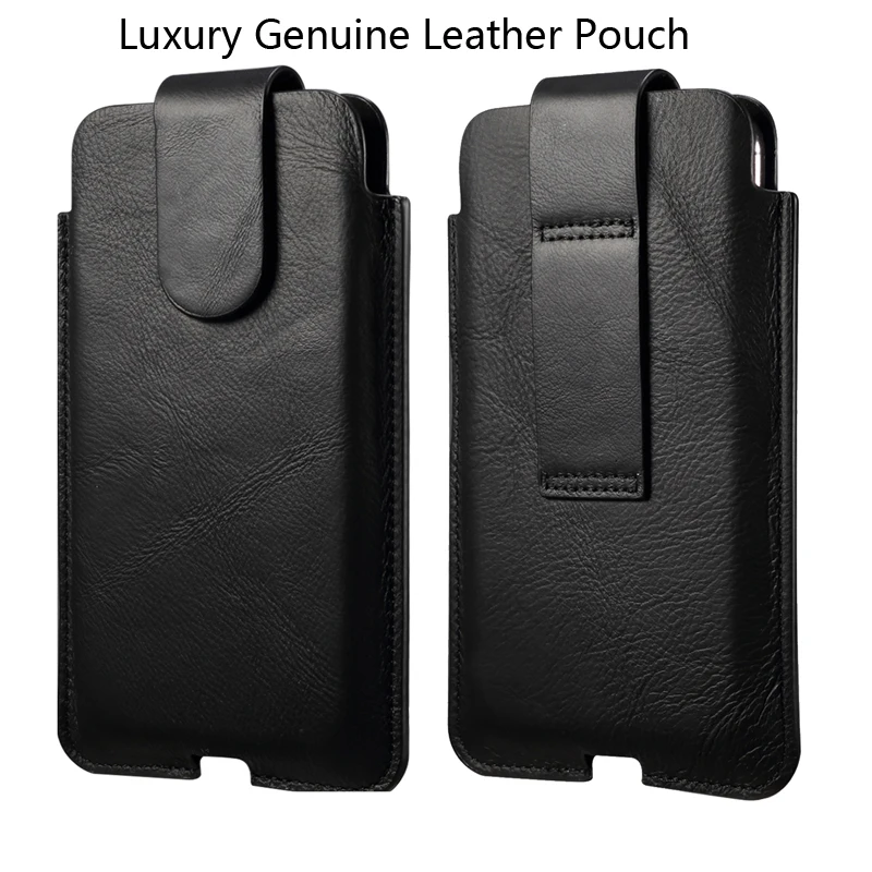 Universal 4.7-7.2 inch Genuine Leather Men's Belt Case For iPhone 15 14 13 12 11 Pro Max XS XR XS Max Smartphone Pouch Bag Case