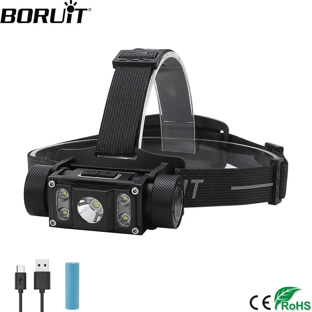 

BORUiT B50 LED Headlamp Max.6000LM Headlight 21700/18650 TYPE-C Rechargeable Head Torch Camping Hunting Fishing Lantern