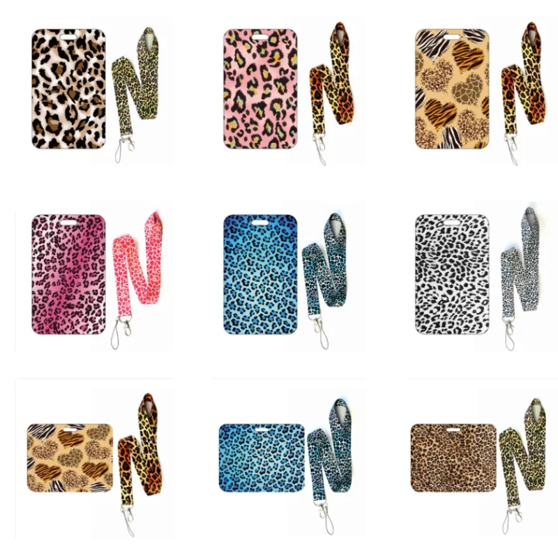 Fashion Leopard Print Girls Name Card Student Campus Card Hanging Neck Bag Card Holder Lanyard ID Card Case Drop Shipping