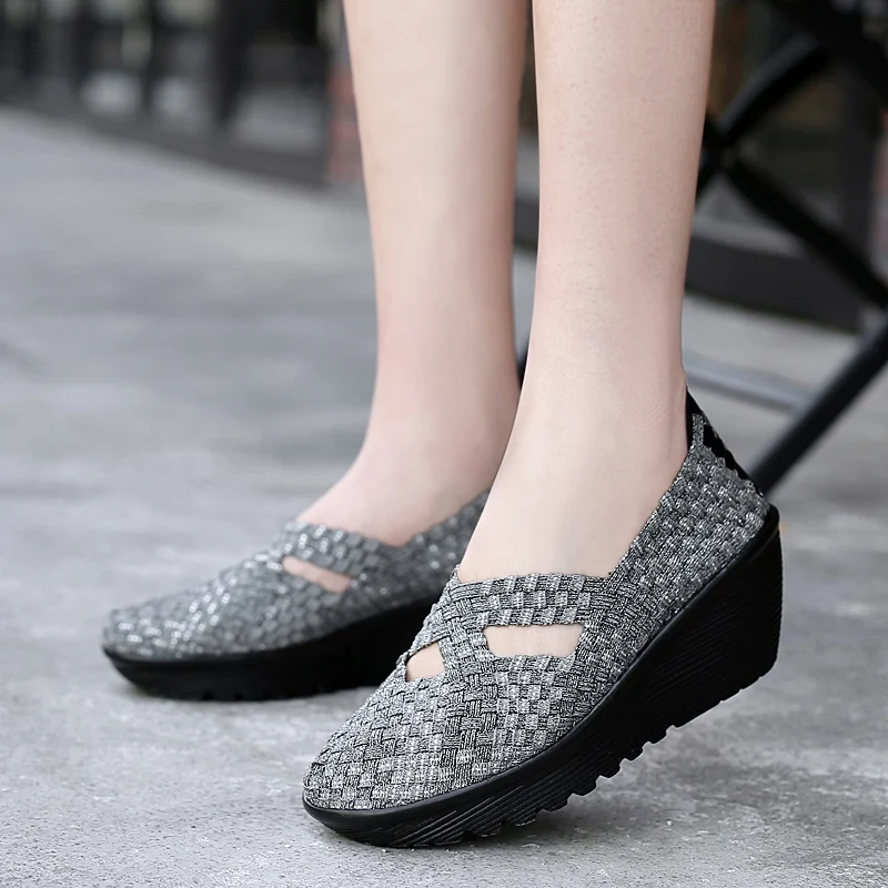 New spring women platform shoes women slip on casual hand made breathable woven shoes wedge sandals shoes women footwear shoes