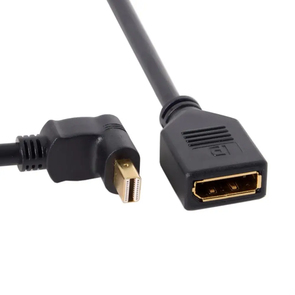 Left Angled Mini DP DisplayPort 90 Degree to DisplayPort Female Cable for Displays Monitors 0.25mcable