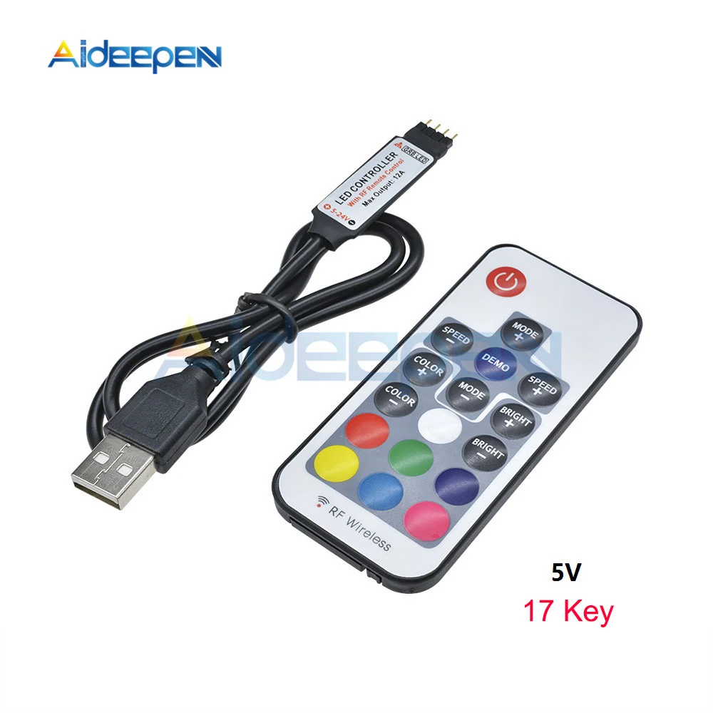 DC5V 12V USB LED Strip RGB Controller 3Keys Dimmer 24Key IR Remoter 17Keys RF Wireless Remoter Control 2835 5050 RGB Strip Light