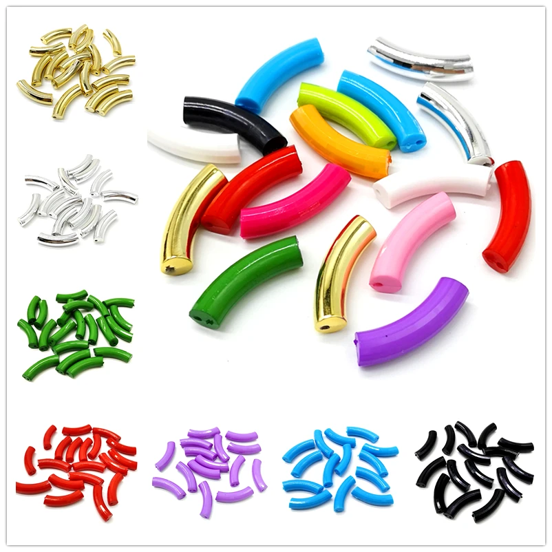 8x33mm Bent Pipe Beads Gold Color Silver    for Jewelry Making Bracelet Pendant DIY , 10pcs/lot
