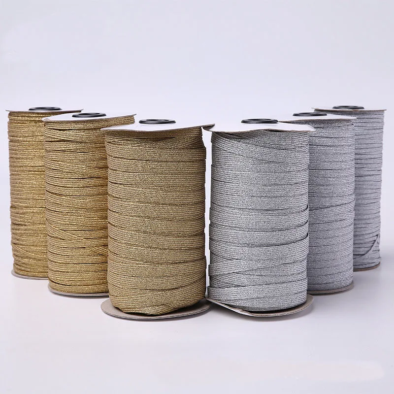 5yards 3mm 6mm 9mm Gold Silver High Elastic Sewing Elastic Band Fiat Rubber Band Waist Band Stretch Rope Elastic Ribbon