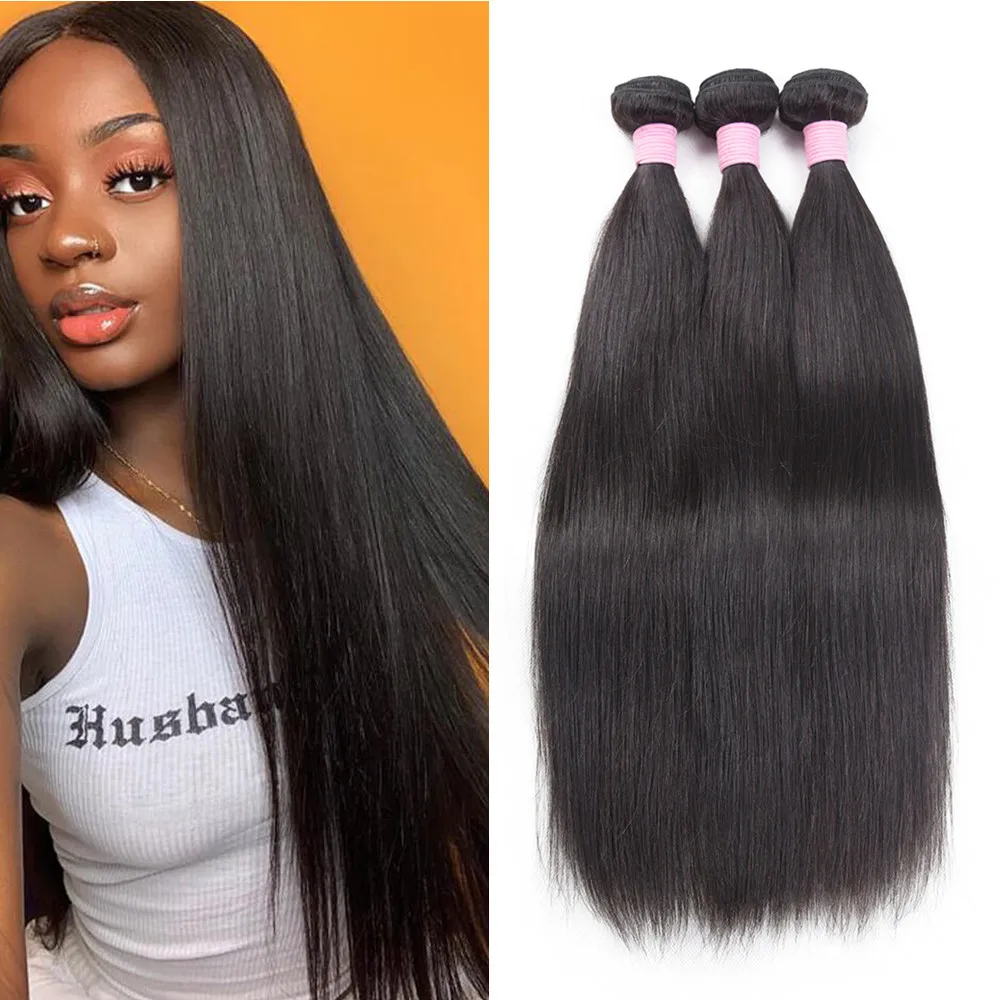 

Straight Human Hair Bundle 3/4 Bundles Hair Sew In Hair Extensions Natural Color 8-30 inch Hair Weave Brazilian Remy Hair Bundle