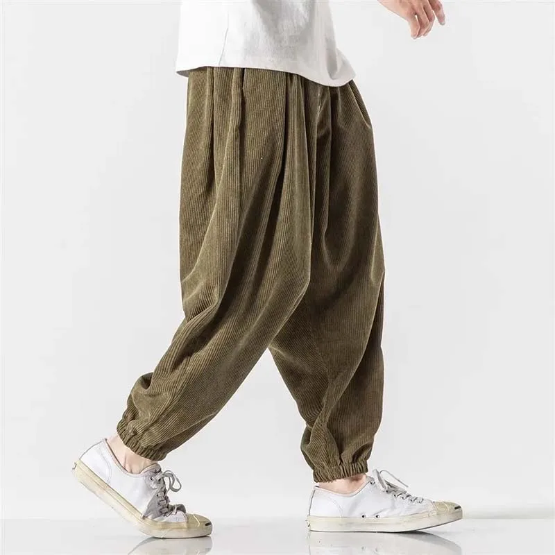 

Men Corduroy Harem Pants Autumn New Japanese Streetwear Hombre Sweatpants Male Loose Hip Hop Ankle-Length Trousers New