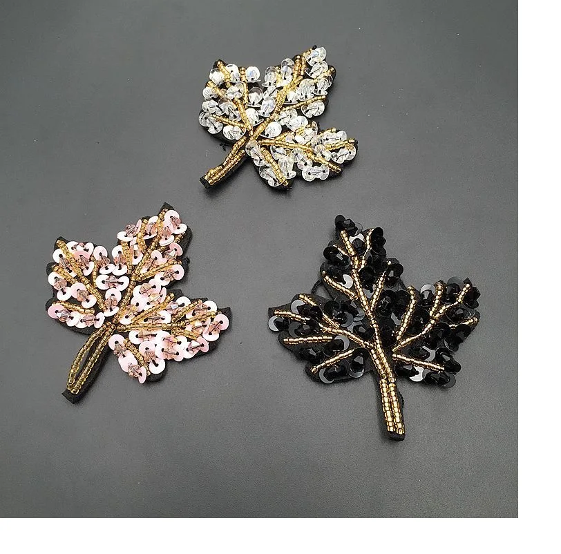 Handmade beaded cloth stickers sequins leaf decoration cloth stickers clothes shoes and hats decoration clothing accessories