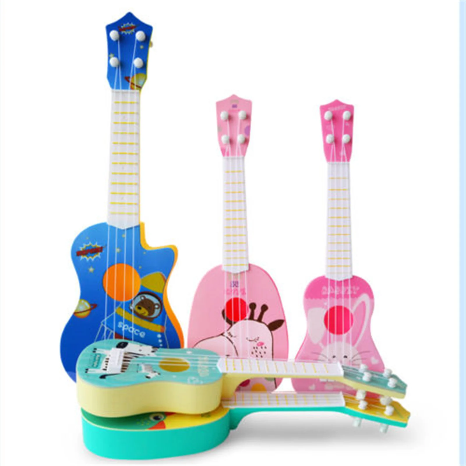 Criança criança miúdo guitarra musical meninos meninas bonito dos desenhos animados animal impressão mini ukulele instrumento brinquedos educativos brincar rosa/azul/amarelo