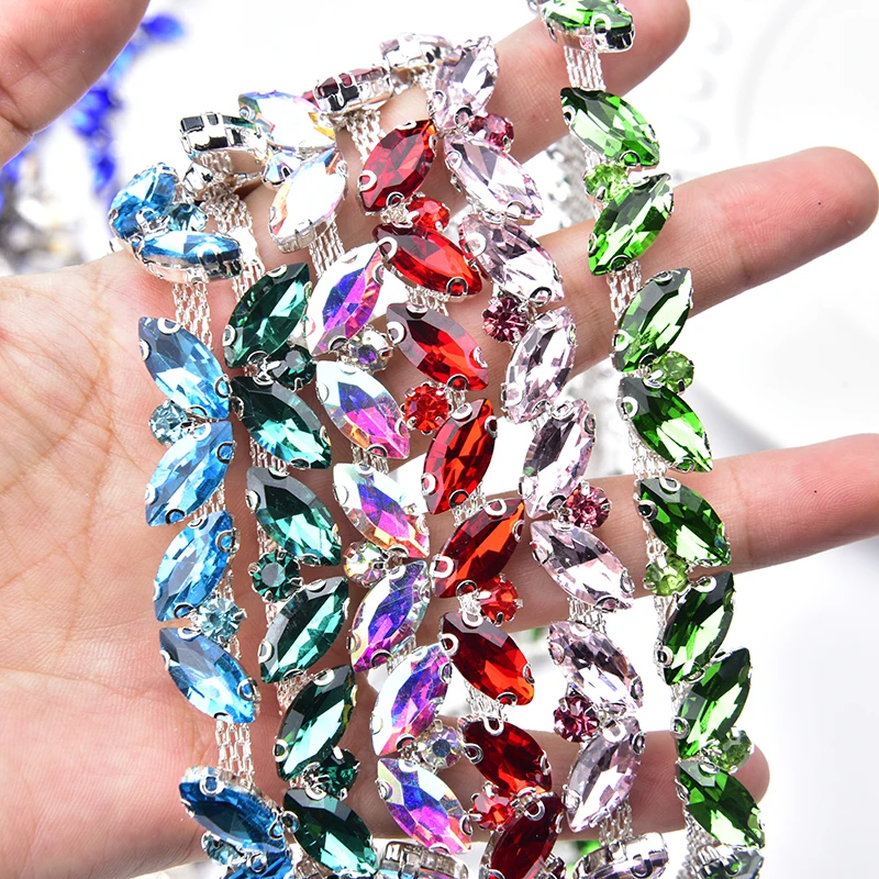 1 Yard Horse Eye Rhinestone Claw Chain Glitter Welding Diamond Crystal Trim Diy Necklace Ribbon Clothing Luggage Accessories