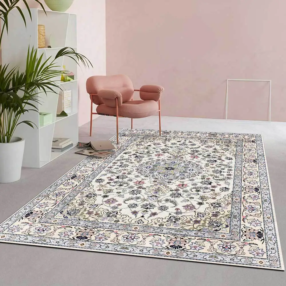 

Persian Style Bedroom Bedside Area Rugs Retro Palace Floral Print Living Room Sofa Carpet Short Velvet Corridor Kitchen Doormat