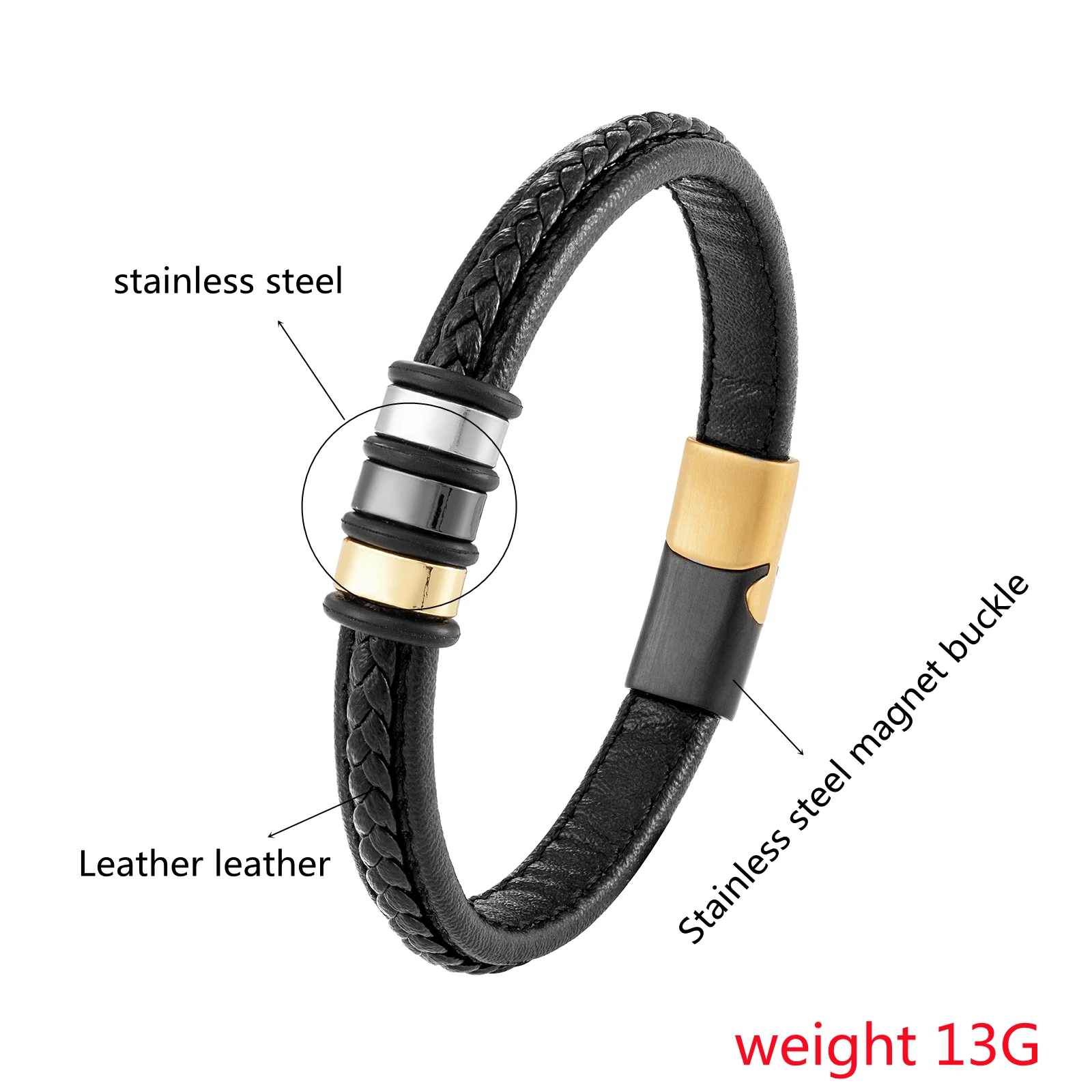 Braided Rope Black Leather Bracelet For Men And Women Couples Simple Stainless Steel Charm Retro Jewelry Bracelet Gift