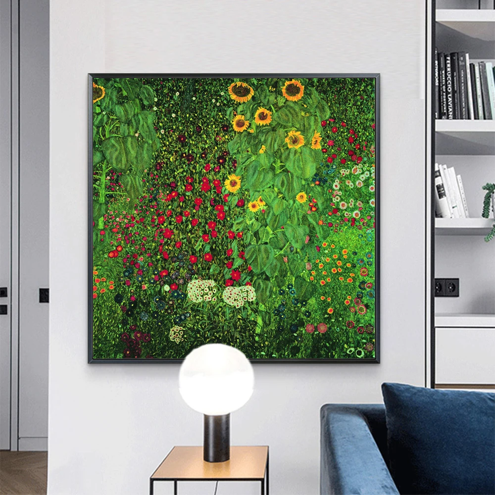 

Gustav Klimt Flowers Canvas Paintings On the Wall Art Posters And Prints Farm Garden with Sunflowers Art Picture Home Decoration