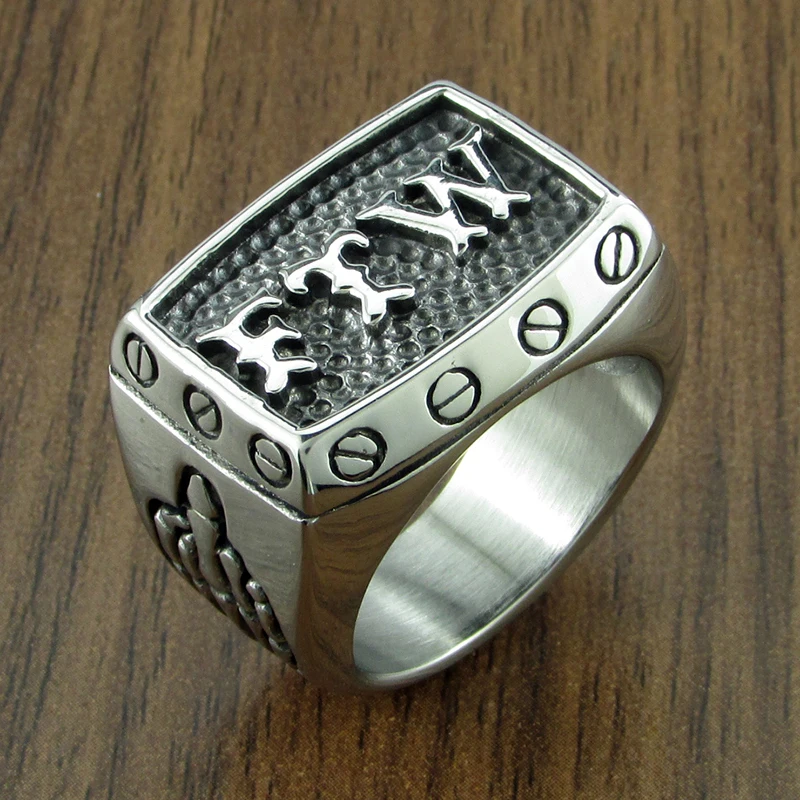 Punk stal nierdzewna 316L kolor srebrny czarny FTW środkowy palec mechaniczny śruba Motor Cycle Letter pierścień motocyklisty sport Rider Ring