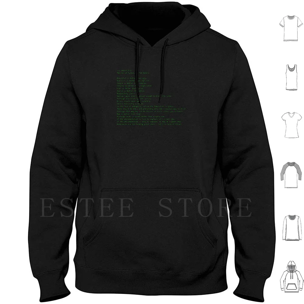 The Zen Of Python (Texto Verde) Sudaderas con capucha de manga larga Python Zen Programming