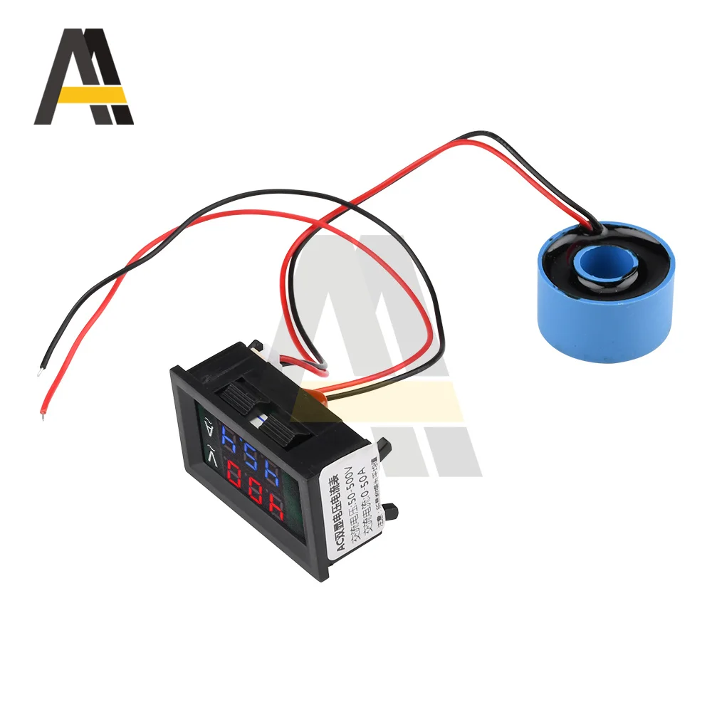 Medidor de corriente de voltaje Digital LED, amperímetro con transformador, 10A, 50A, 100A, CA, AC50-500V