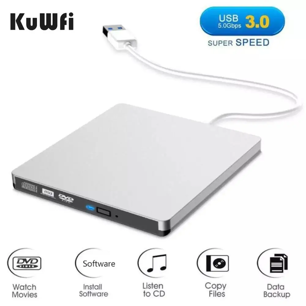 Imagem -01 - Kuwfi Externo Usb 3.0 Gravador de Gravador Dvd Gravador rw Unidade Óptica cd Dvd Rom Player Mac os Windows xp 10