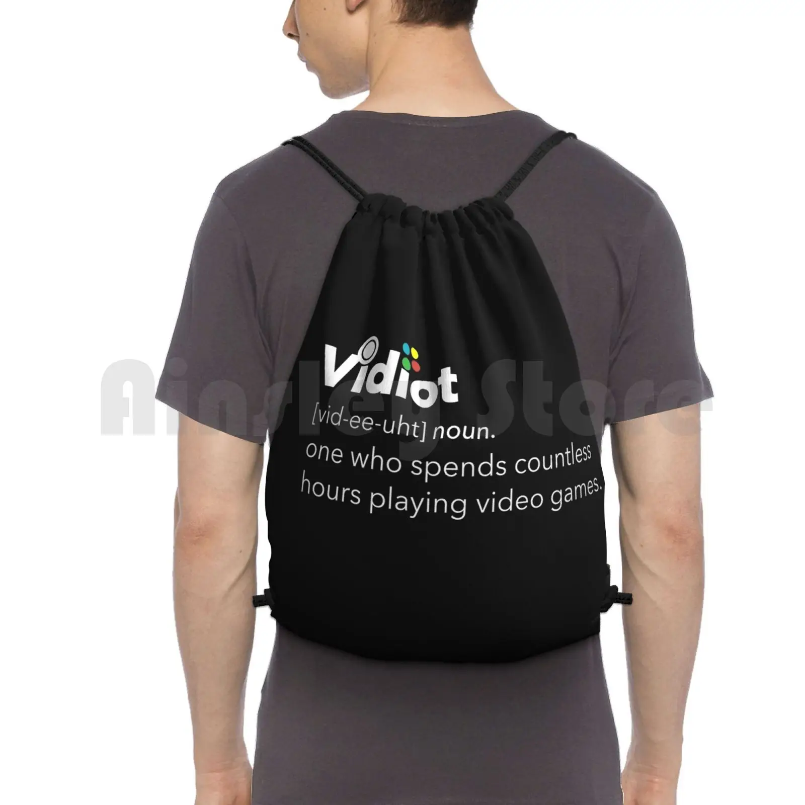 Vidiot Definition , Funny Video Games Gaming Shirt Backpack Drawstring Bag Riding Climbing Gym Bag One Who Spends Countless