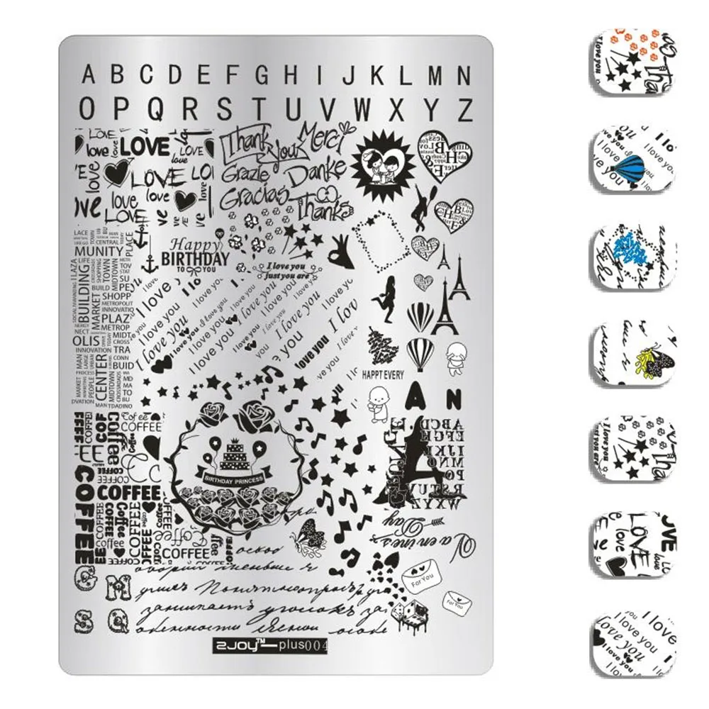 

Пластины для стемпинга ногтей, 14,5*9,5 см, с буквами, цветами, животными, трафаретные гвозди, 1 шт.