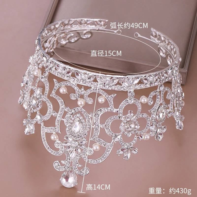 Perla di cristallo Vintage barocca grande diadema corona diadema regina re testa gioielli diademi da sposa accessori per capelli da sposa ornamenti