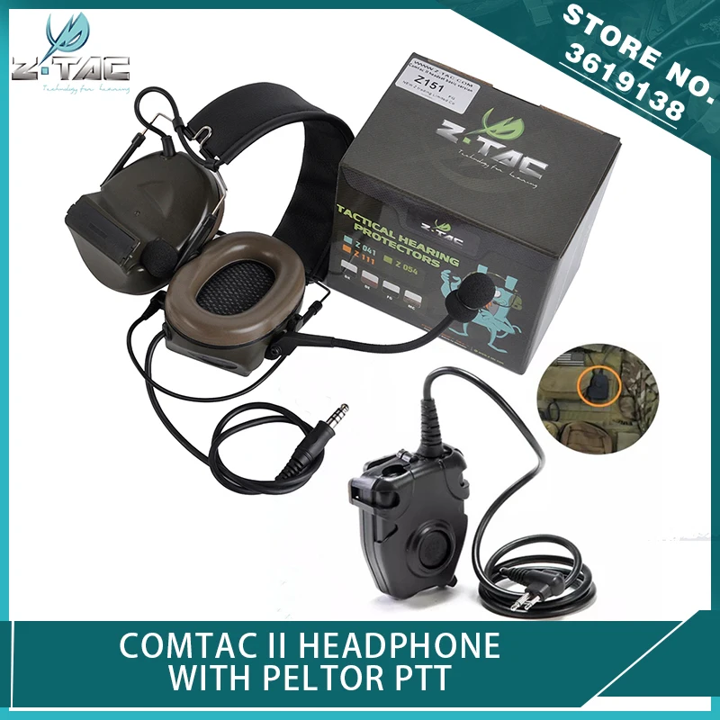 Z-Tactical Z-TAC Softair Comtac II zPeltor Headphone No Noise Reduction Function with PELTOR PTT Push To Talk Headset Adapter